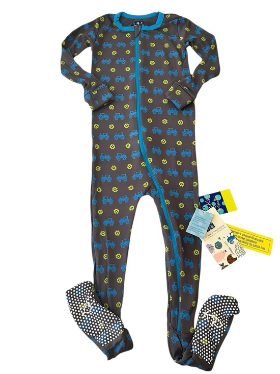 Kickee Pants Other - NWT Kickee Pants Stone Tractor Print Footed Zipper Bamboo Pajama